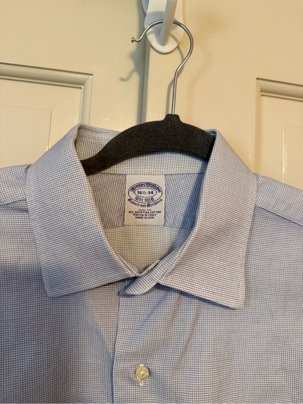 Brooks Brothers Light Blue Micro-Check Slim fit Egyptian Cotton Dress Shirt